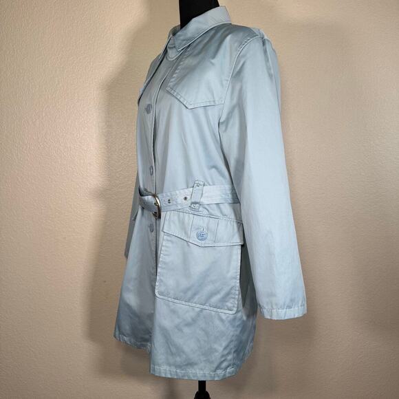 Fitz-Wright Vintage Belted Button Front Trench Coat Light Blue Women Size M - Picture 3 of 16